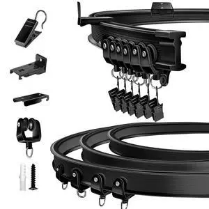 Ceiling Curtain Track, Flexible Bendable Curtain Track 10Ft Black Curved Curtain Rail Ceiling Wall Mount Curtain Sliding Track System Set for RV, Bay Window, Room Divider Ceiling Curtain Track, Flexible Bendable Curtain Track 10Ft Black Curved Curtain Rail Ceiling Wall Mount Curtain Sliding Track System Set for RV, Bay Window, Room Divider