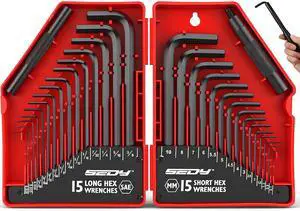 32-Piece Hex Key Wrench Set, Metric and SAE Allen Wrenches (0.028-3/8 inch, 0.7-10 mm) L Shape Allen Keys, Chrome Vanadium Steelwith 2x Extension Handle 32-Piece Hex Key Wrench Set, Metric and SAE Allen Wrenches (0.028-3/8 inch, 0.7-10 mm) L Shape Allen Keys, Chrome Vanadium Steelwith 2x Extension Handle
