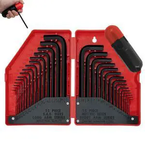 31-Piece Hex Key Wrench Set, Metric and SAE Allen Wrenches (0.028-3/8 inch, 0.7-10 mm) L Shape Allen Keys, Chrome Vanadium Steel 31-Piece Hex Key Wrench Set, Metric and SAE Allen Wrenches (0.028-3/8 inch, 0.7-10 mm) L Shape Allen Keys, Chrome Vanadium Steel