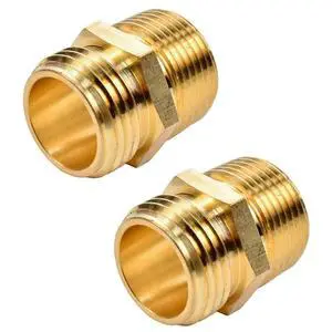 2 Pack 3/4" GHT to 3/4" NPT Male Connector, Brass Garden Hose Fitting, Male Hose Adapter (3/4"GHT Male x 3/4"NPT Male) 2 Pack 3/4" GHT to 3/4" NPT Male Connector, Brass Garden Hose Fitting, Male Hose Adapter (3/4"GHT Male x 3/4"NPT Male)