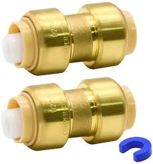2 Pack Push-to-Connect Plumbing Fittings, 1/2" Pushfit Straight Fittings with Disconnect Clip for Copper, PEX, CPVC Pipe 2 Pack Push-to-Connect Plumbing Fittings, 1/2" Pushfit Straight Fittings with Disconnect Clip for Copper, PEX, CPVC Pipe