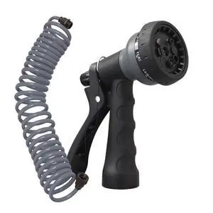 Coil Garden Hose, 25 ft, with 8-Pattern Nozzle, Gray - 26382 | Flexible Coil Garden Hose with 8-Pattern Spray Nozzle for Lawn & Garden Watering, Lightweight & Easy to Store Coil Garden Hose, 25 ft, with 8-Pattern Nozzle, Gray - 26382 | Flexible Coil Garden Hose with 8-Pattern Spray Nozzle for Lawn & Garden Watering, Lightweight & Easy to Store