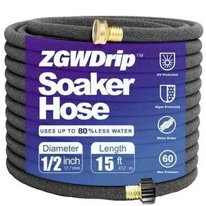 15FT 1/2" Water-Saving Soaker Hose with Solid Brass Connectors, Drip Irrigation Kit for Lawn & Yard 15FT 1/2" Water-Saving Soaker Hose with Solid Brass Connectors, Drip Irrigation Kit for Lawn & Yard