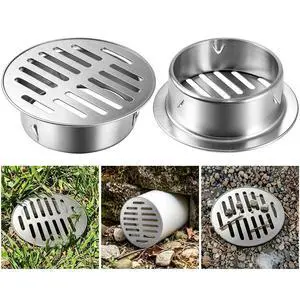 4 Inch 304 Stainless Steel Drain Grate Cover, Round Heavy Duty Floor Drain for Horizontal Pipe with Adjustable Snap-in Clips, 304 Rustproof Wall Drain Cover for Outdoor Yard Patio Basement (2 Piece) 4 Inch 304 Stainless Steel Drain Grate Cover, Round Heavy Duty Floor Drain for Horizontal Pipe with Adjustable Snap-in Clips, 304 Rustproof Wall Drain Cover for Outdoor Yard Patio Basement (2 Piece)