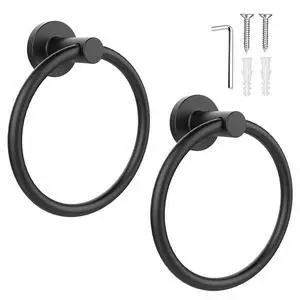 Towel Holder for Bathroom Wall Matte Black Towel Ring, 2 Pack | Stainless Steel Heavy Duty Hand Towel Hanger for Bath, Kitchen Towel Holder for Bathroom Wall Matte Black Towel Ring, 2 Pack | Stainless Steel Heavy Duty Hand Towel Hanger for Bath, Kitchen