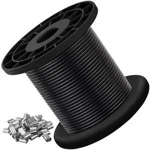 304 Stainless Steel Wire Rope for String Lights, Black Coated, 3/32"x100 FT | Guide Wire for Outdoor String Lights, 1/16" Cable Coated to 3/32", Ideal for Patio Lights, Clotheslines and DIY Projects 304 Stainless Steel Wire Rope for String Lights, Black Coated, 3/32"x100 FT | Guide Wire for Outdoor String Lights, 1/16" Cable Coated to 3/32", Ideal for Patio Lights, Clotheslines and DIY Projects