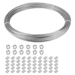 1/16" Stainless Steel 304 Cable Wire Rope 100FT and Aluminum Sleeve Thimble | 7x7 Strand Core Aircraft Grade Cable Wire Rope Marine with 50 Pieces Aluminum Sleeves and 12 Pieces Thimbles 1/16" Stainless Steel 304 Cable Wire Rope 100FT and Aluminum Sleeve Thimble | 7x7 Strand Core Aircraft Grade Cable Wire Rope Marine with 50 Pieces Aluminum Sleeves and 12 Pieces Thimbles