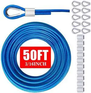 Vinyl Coated Galvanized Steel Wire Rope 3/16" PVC Covered | Steel Cable 50ft/100ft/150ft/200ft, Ideal String Light Hanging Cable Vinyl Coated Galvanized Steel Wire Rope 3/16" PVC Covered | Steel Cable 50ft/100ft/150ft/200ft, Ideal String Light Hanging Cable