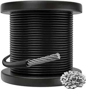 Black Vinyl Coated Cable - 100ft 304 Stainless Steel Wire Rope 3/32" | 1/16 Inch Overmolded to 3/32 Inch for Outdoor Hanging DIY Projects String Lights Trellis Clothesline Black Vinyl Coated Cable - 100ft 304 Stainless Steel Wire Rope 3/32" | 1/16 Inch Overmolded to 3/32 Inch for Outdoor Hanging DIY Projects String Lights Trellis Clothesline