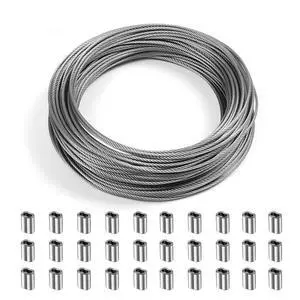1/16" Wire Rope Kit,100FT 7x7 Stainless Steel Wire with 30 Aluminum Sleeves | 304 Stainless Steel,Rust and Corrosion Resistant Flexible 7x7 Wire Rope with High Strength 1/16" Wire Rope Kit,100FT 7x7 Stainless Steel Wire with 30 Aluminum Sleeves | 304 Stainless Steel,Rust and Corrosion Resistant Flexible 7x7 Wire Rope with High Strength