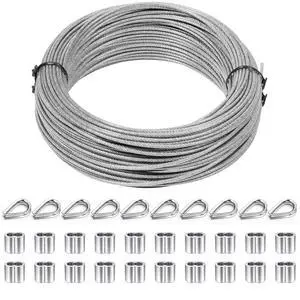 1/16 inch Wire Cable,100FT Stainless Steel Cable with Sleeves and Thimbles | 7x7 Strand Wire Rope For Garden Trellis, Clothesline, Railing,Trellis 1/16 inch Wire Cable,100FT Stainless Steel Cable with Sleeves and Thimbles | 7x7 Strand Wire Rope For Garden Trellis, Clothesline, Railing,Trellis
