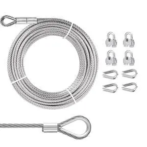 10ft 3/16" Stainless Steel Wire Rope with 7x19 Strands, 4000lbs Breaking Strength, Loops for Zipline, Boat Lift, Decking Rails 10ft 3/16" Stainless Steel Wire Rope with 7x19 Strands, 4000lbs Breaking Strength, Loops for Zipline, Boat Lift, Decking Rails