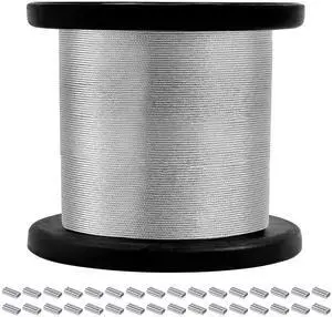 Upgrade 316 Stainless Steel Cable 200FT 1/32IN Wire Rope 7x7 Strand with 50Pcs Aluminum Sleeves Stops, Metal Wire Rope for String Lights Hanging, Clotheslines, Trellis Wires, Garden Wires Upgrade 316 Stainless Steel Cable 200FT 1/32IN Wire Rope 7x7 Strand with 50Pcs Aluminum Sleeves Stops, Metal Wire Rope for String Lights Hanging, Clotheslines, Trellis Wires, Garden Wires