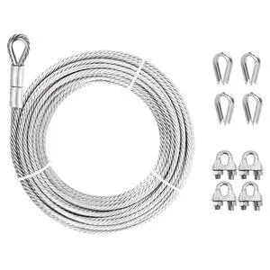 1/4" Steel Cable, 10Ft 7x19 Strand Aircraft Cable with Loops, 6400 Lbs Breaking Strength Heavy Duty Wire Rope with Clamps and Thimbles, for Zipline, Fencing, Sunshade, Deck Railing 1/4" Steel Cable, 10Ft 7x19 Strand Aircraft Cable with Loops, 6400 Lbs Breaking Strength Heavy Duty Wire Rope with Clamps and Thimbles, for Zipline, Fencing, Sunshade, Deck Railing