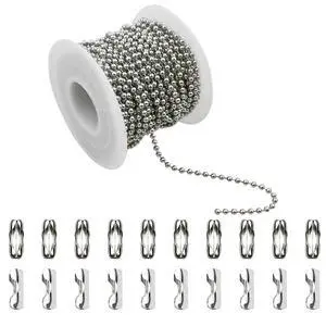32.8 Feet Stainless Steel Ball Beaded Chain Necklace Chains for Making Jewelry with 20 Pieces Matching Connectors Silver Color Metal Pull Chain Roll Spool Ball for Dog Tag DIY (2.4mm in Diameter) 32.8 Feet Stainless Steel Ball Beaded Chain Necklace Chains for Making Jewelry with 20 Pieces Matching Connectors Silver Color Metal Pull Chain Roll Spool Ball for Dog Tag DIY (2.4mm in Diameter)