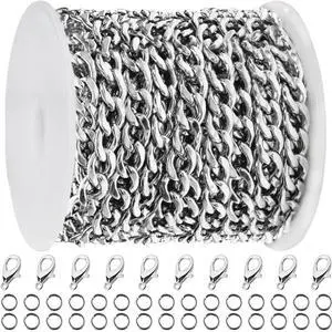 16ft Cuban Link Chain Roll 6mm Silver Stainless Steel Necklace Chains for Jewelry Making, DIY Necklace Bracelet Crafts Supplies Findings, Metal Cuban Link Chain w/Lobster Clasps, Jump Rings 16ft Cuban Link Chain Roll 6mm Silver Stainless Steel Necklace Chains for Jewelry Making, DIY Necklace Bracelet Crafts Supplies Findings, Metal Cuban Link Chain w/Lobster Clasps, Jump Rings