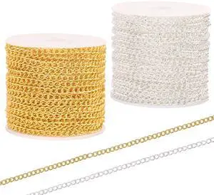 60 Feet Metal Iron Jewelry Chains 3mm Bulk Curb Necklace Chains for Jewelry Making (3mm Gold and Silver) 60 Feet Metal Iron Jewelry Chains 3mm Bulk Curb Necklace Chains for Jewelry Making (3mm Gold and Silver)