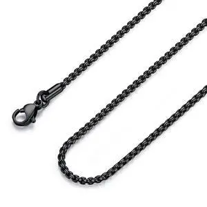 Stainless Steel Black Rolo Chain Necklace for Men and Women, 2mm, 24" | Width 2/3/4/5mm, Round Box Chain, Waterproof Black Necklace, Hypoallergenic, 16-30 Inches Stainless Steel Black Rolo Chain Necklace for Men and Women, 2mm, 24" | Width 2/3/4/5mm, Round Box Chain, Waterproof Black Necklace, Hypoallergenic, 16-30 Inches