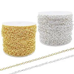60 Feet Metal Iron Necklace Chains 3mm Bulk Curb Link Chain for Jewelry Making DIY Craft Supplies (Silver and Gold) 60 Feet Metal Iron Necklace Chains 3mm Bulk Curb Link Chain for Jewelry Making DIY Craft Supplies (Silver and Gold)