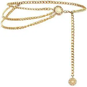 Multilayer Metal Waist Chain Dress Belts Metal Belt for Women Gold 90CM/35.8IN Multilayer Metal Waist Chain Dress Belts Metal Belt for Women Gold 90CM/35.8IN