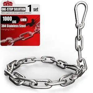 25" Hanging Swing Chain,1000 lb Capacity,6 mm 304 Stainless Steel | Hardware Kit with 2 Carabiner for Hammock Chair, Porch Swing, Punching Bag, Aerial Yoga, Tire Swing, Gym, Tree,Indoor,Outdoor 25" Hanging Swing Chain,1000 lb Capacity,6 mm 304 Stainless Steel | Hardware Kit with 2 Carabiner for Hammock Chair, Porch Swing, Punching Bag, Aerial Yoga, Tire Swing, Gym, Tree,Indoor,Outdoor