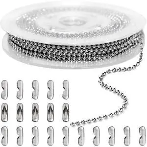 33ft Ball Chain 2.4mm Silver Stainless Steel Bead Link Chain Roll for Beaded Dog Tag Necklace, Mens Military Jewelry Making Supplies, Pull Chain DIY Bracelets Keychain Craft - w/20#3 Connectors 33ft Ball Chain 2.4mm Silver Stainless Steel Bead Link Chain Roll for Beaded Dog Tag Necklace, Mens Military Jewelry Making Supplies, Pull Chain DIY Bracelets Keychain Craft - w/20#3 Connectors