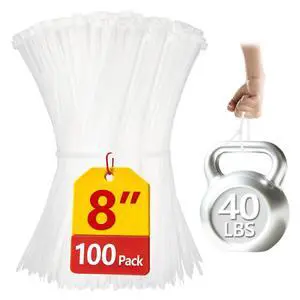 Clear Zip Ties 8 inch, 100 Pack, White Zip Ties, 40lbs, Zipties Clear, White Cable Ties, UV Resistant Wire Ties, Plastic Ties, Tie Wraps Clear Zip Ties 8 inch, 100 Pack, White Zip Ties, 40lbs, Zipties Clear, White Cable Ties, UV Resistant Wire Ties, Plastic Ties, Tie Wraps