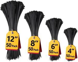 Black Zip Ties Assorted 12+8+6+4 inch, 200 Pack, Cable Ties, UV Resistant Wire Ties for Outdoor Use,Tie Straps, Black Zip Ties Assorted 12+8+6+4 inch, 200 Pack, Cable Ties, UV Resistant Wire Ties for Outdoor Use,Tie Straps,