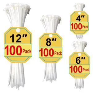White Zip Ties Assorted Sizes 4+6+8+12 Inch, 400 Pack, Clear Zip Ties, White Cable Ties, Zipties Clear, UV Resistant Wire Ties, Plastic Ties, Tie Wraps Assorted Sizes White Zip Ties Assorted Sizes 4+6+8+12 Inch, 400 Pack, Clear Zip Ties, White Cable Ties, Zipties Clear, UV Resistant Wire Ties, Plastic Ties, Tie Wraps Assorted Sizes