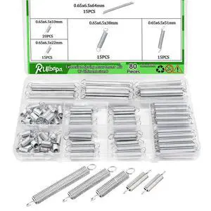80 PCS Extension Spring Assortment Kit 5 Different Sizes, 0.025" Wire Diameter, 1/4" Outside Diameter, 13/32" to 2-1/2" Length,Zinc Plated Extension Springs for Home Repairs & DIY 80 PCS Extension Spring Assortment Kit 5 Different Sizes, 0.025" Wire Diameter, 1/4" Outside Diameter, 13/32" to 2-1/2" Length,Zinc Plated Extension Springs for Home Repairs & DIY