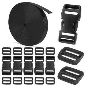 3/4" Buckles and Straps Set: 6 Yards of Thick Nylon Webbing, 6-Pack Quick Side Release Adjustable Plastic Buckles, 12 Tri-Glide Slide Clips(3/4 Inch Combo Set) 3/4" Buckles and Straps Set: 6 Yards of Thick Nylon Webbing, 6-Pack Quick Side Release Adjustable Plastic Buckles, 12 Tri-Glide Slide Clips(3/4 Inch Combo Set)