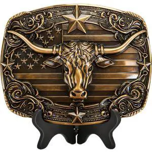 Mens Belt Buckle Western Cowboy - Texas Bull Western Belt Buckle for Men Cowboy Rodeo Country Belts Buckles (Bronze) Mens Belt Buckle Western Cowboy - Texas Bull Western Belt Buckle for Men Cowboy Rodeo Country Belts Buckles (Bronze)