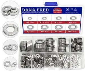 M2-M10 304 Stainless Steel Flat Round Washer350pcs 8 Sizes Fender Gasket Plain Countersunk Metric Spacer Hose Metal Standard Hardware Fastener Screw for Electrical Maintenance and Furniture Repair M2-M10 304 Stainless Steel Flat Round Washer350pcs 8 Sizes Fender Gasket Plain Countersunk Metric Spacer Hose Metal Standard Hardware Fastener Screw for Electrical Maintenance and Furniture Repair