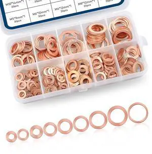 200 PCS Car Copper Washers Assortment Kit, Metric Copper Crush Washer, 9 Sizes Flat Sealing Washer Assortment Kit, Universal Copper Oil Pan Plug Sealing Gaskets for Cars (Gold) 200 PCS Car Copper Washers Assortment Kit, Metric Copper Crush Washer, 9 Sizes Flat Sealing Washer Assortment Kit, Universal Copper Oil Pan Plug Sealing Gaskets for Cars (Gold)