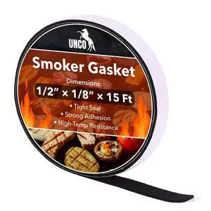 Grill Gasket, 1/2"x1/8", 15 ft, Smoker Gasket Sealer | High Temp, Easy to Cut, Strong Adhesion, Suitable for Most BBQ Grills and Smokers Grill Gasket, 1/2"x1/8", 15 ft, Smoker Gasket Sealer | High Temp, Easy to Cut, Strong Adhesion, Suitable for Most BBQ Grills and Smokers
