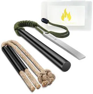 5" Ferro Rod Kit, Flint and Steel | 20,000+ strikes HSS striker, 2x 20-min tinder cords, lightweight waterproof box for camping, hiking, gifting & emergency prep 5" Ferro Rod Kit, Flint and Steel | 20,000+ strikes HSS striker, 2x 20-min tinder cords, lightweight waterproof box for camping, hiking, gifting & emergency prep
