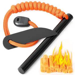 Premium Flint and Steel Fire Starter Kit - 4 Inch Ferro Rod with Paracord Handle, Waterproof Survival Gear and Supplies for Camping, Hiking, Bushcraft & Emergency Premium Flint and Steel Fire Starter Kit - 4 Inch Ferro Rod with Paracord Handle, Waterproof Survival Gear and Supplies for Camping, Hiking, Bushcraft & Emergency