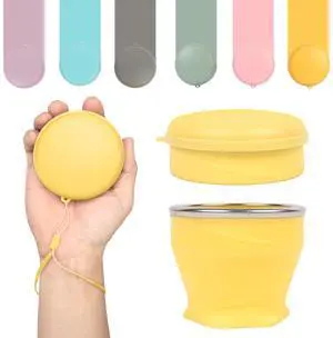 Collapsible Cup with Lid - 6oz Mini Silicone Folding Travel Cup with Steel Rim - BPA Free Small Portable Pocket Cup for Camping, Hiking, Kids, Mouthwash & Pills (Creamy yellow) Collapsible Cup with Lid - 6oz Mini Silicone Folding Travel Cup with Steel Rim - BPA Free Small Portable Pocket Cup for Camping, Hiking, Kids, Mouthwash & Pills (Creamy yellow)