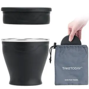 Collapsible Cup 8 oz, Foldable with Lid for Travel, Charcoal | BPA-Free Food-Grade Silicone, Waterproof Pouches, Dishwasher Safe, Reusable, for Camping, Outdoors Collapsible Cup 8 oz, Foldable with Lid for Travel, Charcoal | BPA-Free Food-Grade Silicone, Waterproof Pouches, Dishwasher Safe, Reusable, for Camping, Outdoors