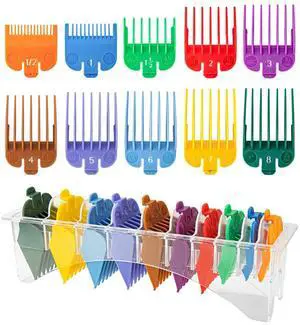 Clipper Guards Set for Most Wahl Clippers with Holder, 10Pcs, Color-Coded | Color-coded, with Organizer, 10Pcs Set from 1/16" to 1" Clipper Guards Set for Most Wahl Clippers with Holder, 10Pcs, Color-Coded | Color-coded, with Organizer, 10Pcs Set from 1/16" to 1"