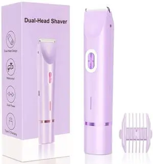 2-in-1 Electric Shaver for Women, Dual-Head Bikini Trimmer, Gift | Purple IPX7 washable electric razor for gentle trimming on bikini line, face, legs and underarms; suitable for body grooming. 2-in-1 Electric Shaver for Women, Dual-Head Bikini Trimmer, Gift | Purple IPX7 washable electric razor for gentle trimming on bikini line, face, legs and underarms; suitable for body grooming.