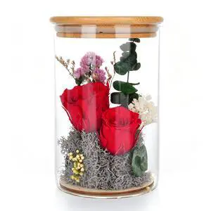 Preserved Rose Flowers in Glass Jar with Bamboo Lid - Long Lasting Eternal Real Red Roses with Eucalyptus & Moss, Forever Flower Gift for Her, Mom, Valentine, Birthday, Home Office Decor Preserved Rose Flowers in Glass Jar with Bamboo Lid - Long Lasting Eternal Real Red Roses with Eucalyptus & Moss, Forever Flower Gift for Her, Mom, Valentine, Birthday, Home Office Decor