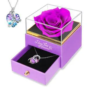 Preserved Flowers Gifts for Women: Single Rose Purle with Necklace | Valentines Day Mothers Day Birthday Christmas Preserved Flowers Gifts for Women: Single Rose Purle with Necklace | Valentines Day Mothers Day Birthday Christmas