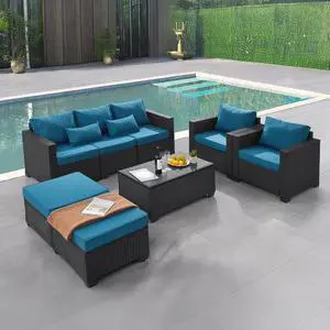 wudipatio 6 Pieces Outdoor Patio Furniture Sets with Furniture Cover, PE Rattan Wicker Patio Conversation Set with Tea Table (Peacock Blue, Rattan Storage Table) wudipatio 6 Pieces Outdoor Patio Furniture Sets with Furniture Cover, PE Rattan Wicker Patio Conversation Set with Tea Table (Peacock Blue, Rattan Storage Table)