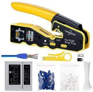 RJ45 Crimp Tool Kit Pass Through Ethernet Crimper for Cat5e Cat6 Cat6a 8P8C Modular Plugs,Cat6 Crimping Tool with 20 Connectors,20 Covers,1 Mini Stripper,100 Cable Zip Ties,1 Cable Tester RJ45 Crimp Tool Kit Pass Through Ethernet Crimper for Cat5e Cat6 Cat6a 8P8C Modular Plugs,Cat6 Crimping Tool with 20 Connectors,20 Covers,1 Mini Stripper,100 Cable Zip Ties,1 Cable Tester