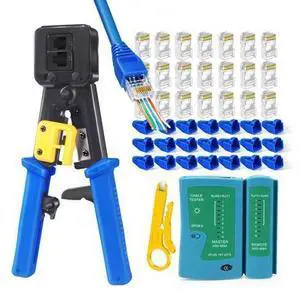 RJ45 Crimp Tool Cat6 Cat5e Cat5 Ethernet Crimper Kit for RJ45 RJ12/11 Pass Through Connectors with 50pcs rj45 Cat6 Pass Through Connectors, 50pcs Covers, Wire Stripper; Network Cable Tester RJ45 Crimp Tool Cat6 Cat5e Cat5 Ethernet Crimper Kit for RJ45 RJ12/11 Pass Through Connectors with 50pcs rj45 Cat6 Pass Through Connectors, 50pcs Covers, Wire Stripper; Network Cable Tester