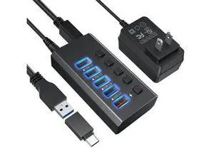 Powered USB 3.0 Hub, 5-Port Powered USB Hub 3.0 with Individual Switch, Aluminum Alloy Fast Charging USB 3.0 Hub Expander Compatible with All USB Devices Laptops Desktops12V 4A Power Adapter Powered USB 3.0 Hub, 5-Port Powered USB Hub 3.0 with Individual Switch, Aluminum Alloy Fast Charging USB 3.0 Hub Expander Compatible with All USB Devices Laptops Desktops12V 4A Power Adapter