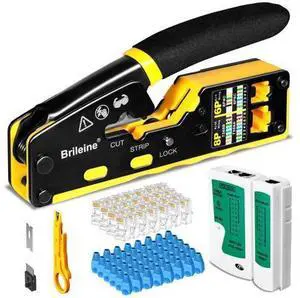 RJ45 Crimp Tool Pass Through Kit Ethernet Crimper Cat5 Cat5e Cat6 Crimping Tool for RJ11/RJ12 6P/8P with Network Lan Cable Tester, 50PCS Cat6 Connectors, 50PCS Boots, Mini Cable Stripper RJ45 Crimp Tool Pass Through Kit Ethernet Crimper Cat5 Cat5e Cat6 Crimping Tool for RJ11/RJ12 6P/8P with Network Lan Cable Tester, 50PCS Cat6 Connectors, 50PCS Boots, Mini Cable Stripper