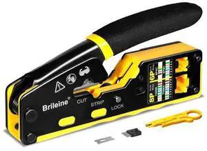 RJ45 Crimp Tool Pass Through Crimper for RJ45 Connectors / Cat6 Cat6a Cat5 Cat5e Connector Ethernet Crimper Tool with Mini Cable Stripper RJ45 Crimp Tool Pass Through Crimper for RJ45 Connectors / Cat6 Cat6a Cat5 Cat5e Connector Ethernet Crimper Tool with Mini Cable Stripper