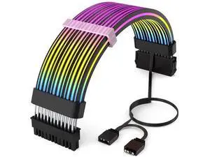 24 Pin RGB Cable,RGB PSU Cables Extensions - 5V 3Pin Addressable ARGB Motherboard Power Supply fit Black PC Case Build Black Style 24 Pin RGB Cable,RGB PSU Cables Extensions - 5V 3Pin Addressable ARGB Motherboard Power Supply fit Black PC Case Build Black Style